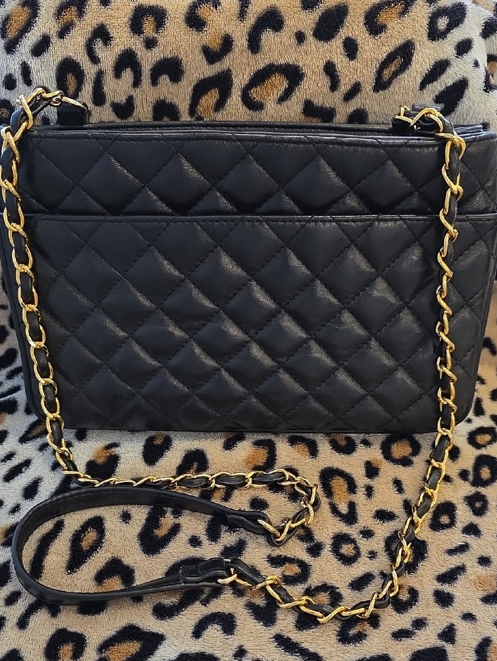 Quilted Black Leather Crossbody Bag with Gold Chain